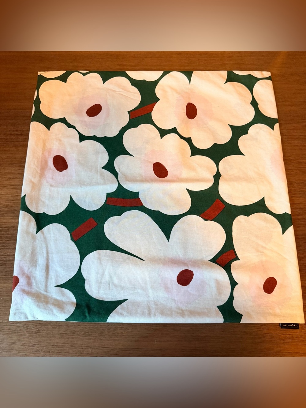Set of Two!! Marimekko White, Green & Red Unikko Floral Cushion Cover
